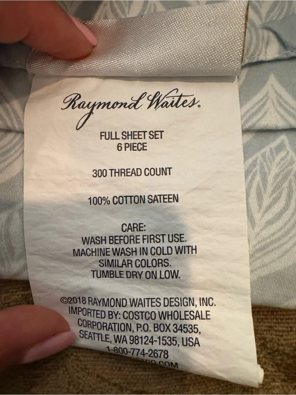 Full size bed flat sheet Light Blue/Green and White Leaf Print Fabric / Bedding
